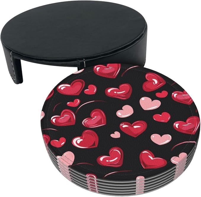Pink and Red Love Heart Leather Coasters Set of 6 - Image 8