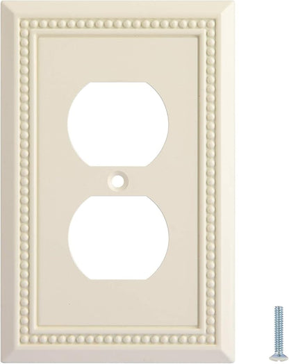 Henne Bery Sunken Pearls Heavy Duty Decorative Wall Plate Switch Plate Outlet Cover, Durable Solid Zinc Alloy (Single Duplex 3PK, Light Almond)