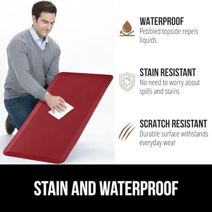 GORILLA GRIP Comfortable Cushioned Kitchen Mats for Floor, Waterproof and Stain Resistant Soft Top, 3/4 Inch Thick Ergonomic Standing Desk Anti Fatigue Mat, Foam Supports Ankles and Feet, 17x24, Red