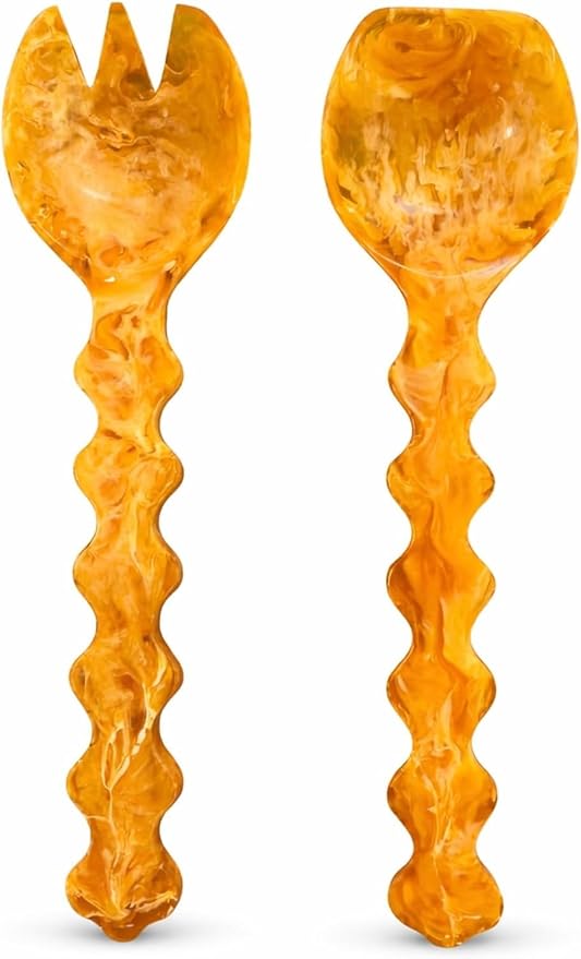SS CRAFTS INDIA Premium 10.25" Marbled Amber Resin Salad Servers | Set of 2 by SSCraftsIndia