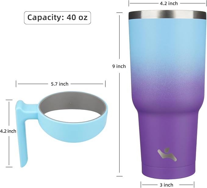 Konokyo 40 oz Tumbler with Handle and Straw, Insulated Travel Mug | Ocean - Image 4