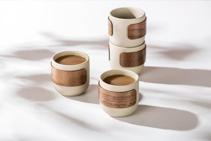 Ceramic Espresso Cups Set of 4, Natural Beige | Handleless Mug, by SYJANHOME