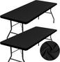 homing 2 Pack Rectangle Table Cloth, Elastic Fitted Fabric Tablecloth Fits for 5 Foot Folding Tables, Washable Table Cover for Picnic, Camping, Indoor & Outdoor (Black, 30" x 60")