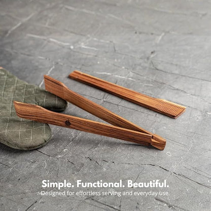 Super Slim Spring Salad Tongs: Teak Wood Salad Hand Server 0.1" x 0.1" x 12" - Image 7