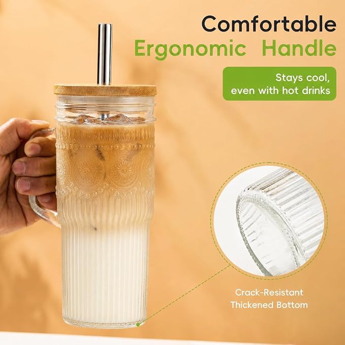 JunVpic Glass Tumbler, 24 oz Ice Coffee Cups - Image 4
