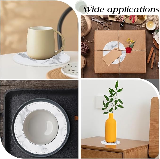 6PCS White Marble Non Slip PU Leather Coasters - Image 4