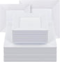 Goodluck 100 Pack Square Plastic Plates, Heavy Duty 50 Dinner Plates 9.5" and 50 Dessert Plates 6.5", Fancy Disposable Plates for Wedding, Holiday Party, Birthday, White