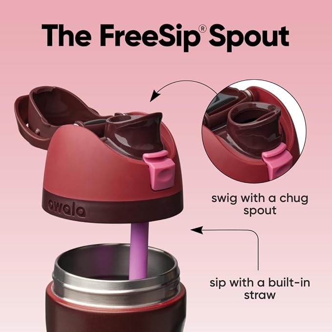 Owala FreeSip Stainless Steel Water Bottle 24 oz Black Cherry - Image 2