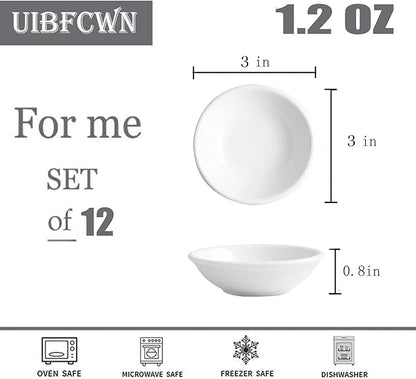 UIBFCWN 12 Pack Ceramic Dipping Bowls, 3 Inch Dipping Sauce Bowls/Dishes, 1.2 oz Soy Sauce Dish, Asian Dipping Dishes for Ketchup, BBQ, Side Dish, Sushi, Condiments, Appetizer