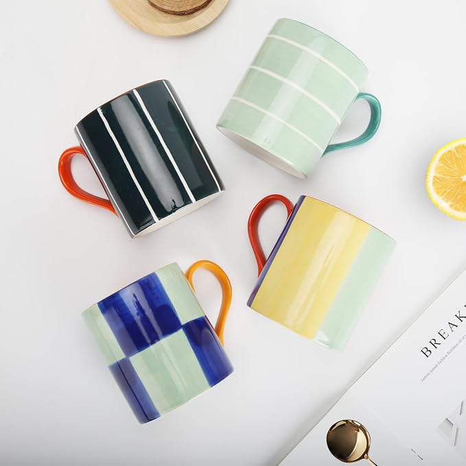 Koja Colorful Hand Painted Ceramic Mugs, 16 oz, Dishwasher Safe | Also - Image 4