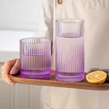 Ribbed Drinking Glasses 8pcs, 12oz and 10oz Glassware, Tumbler Glasses Cup Set - Image 6