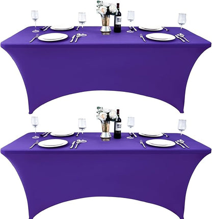 2-Pack 8ft Spandex Table Covers for Rectangle Folding Tables - Washable Elastic Tablecloth - Ultimate Fitted Table Protector for Birthday Parties, Trade Shows, Banquet