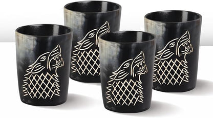 Handicrafts Home Viking Horn Shot Glasses Set of 4, Handmade Natural Ox Horn by HandicraftsHome