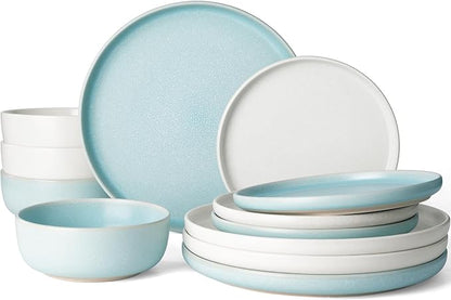 Famiware Milkyway 12-Piece Dinnerware Set, Matte Beige White & Light Blue | by Famiware