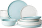 Famiware Milkyway 12-Piece Dinnerware Set, Matte Beige White & Light Blue | by Famiware