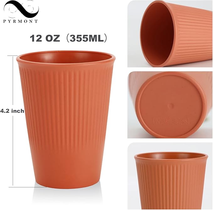 PYRMONT Wheat Straw Cups 12 Oz Alternative Plastic Cups Set of 8 Unbreakable - Image 2