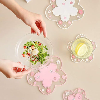 Sakura Coffee Cup Mat Kawaii Coaster 2PCS Cute Cherry Blossom PVC Home Tea Mug - Image 6