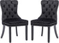 KCC Velvet Dining Chairs Set of 2, Upholstered High-end Tufted Dining Room Chair with Nailhead Back Ring Pull Trim Solid Wood Legs, Nikki Collection Modern Style for Kitchen, Black