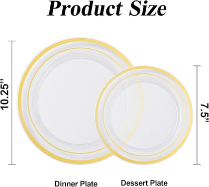 BESTSTAR 200PCS Gold Plastic Plates White and Gold Disposable Plates | 100 - Image 2
