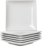 Appetizer Plates Set of 6, 6 Inch Porcelain Dessert Plates, White Stackable Square Salad Plates for Snack Steak Bread Butter, Chip and Scratch Resistant, Microwave and Dishwasher Safe