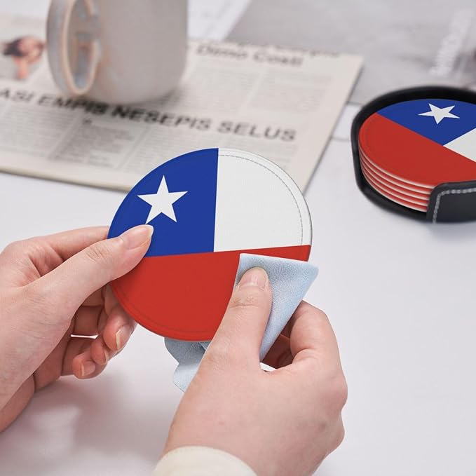 6 Pack Chile Flag Leather Coaster - Image 6