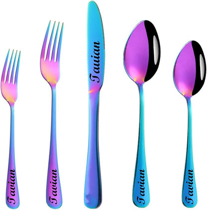Stainless Steel Customized Flatware Set, Engraving Name Knife Forks Spoon by Unknown