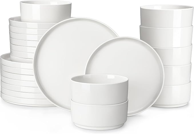 MALACASA 24 Pieces Porcelain Dinnerware Set, Modern White Dish Set by MALACASA