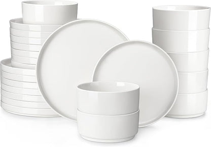 MALACASA 24 Pieces Porcelain Dinnerware Set, Modern White Dish Set by MALACASA