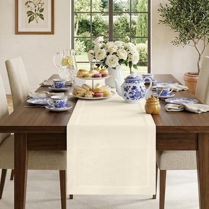 Classic Linen™ by D'Moksha Ivory Table Runner 120 Inches Long, 100% Pure Linen by DMokshaHomes