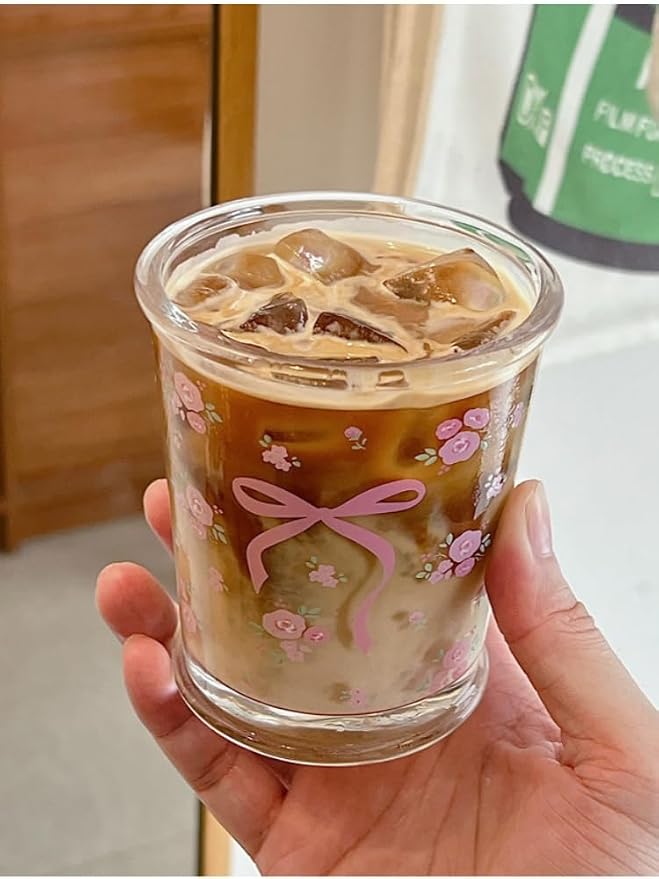 2 Pack 12 OZ Cute Floral Glass Cup French Drinking Glasses | Thick Sturdy/Clear - Image 5