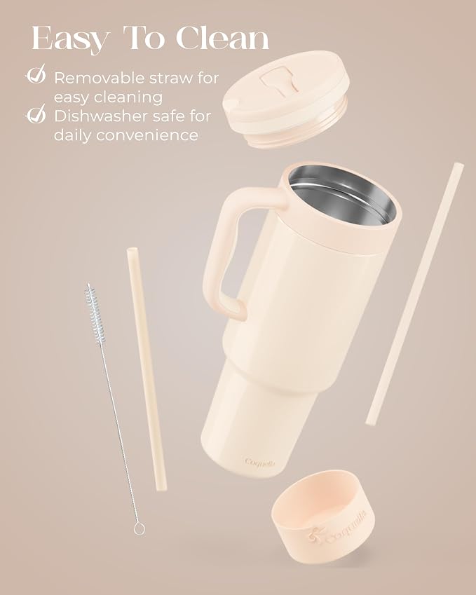 40 oz Insulated Tumbler with Handle and Push-Button Straw Lid, Stainless Steel - Image 6
