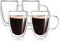 4-Pack 12 Oz Double Walled Glass Coffee Mugs by Wells