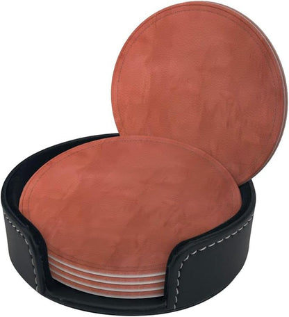 6 Pcs Burnt Orange Leather Coasters - Image 3