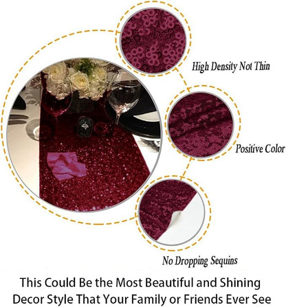 ShinyBeauty Sequin Table Runner Burgundy 12 by 108 Inch Wine Sparkle Sequence - Image 3