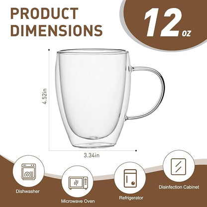 4-Pack 12 Oz Double Walled Glass Coffee Mugs - Image 2