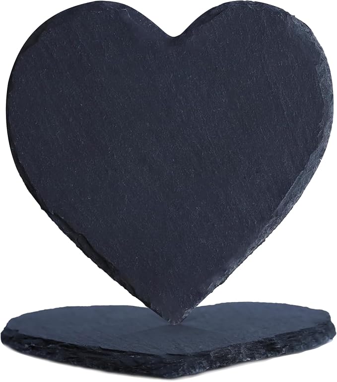 Black Heart Nature Stone Coasters Absorbent, Boho Cute Drink Coasters Set of 2 by HIYALOT