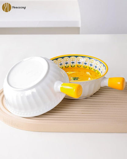 Yeacccng Soup Bowls with Handles, 23 Oz French Onion Soup Bowls Set of 4, Ceramic Soup Bowl for Kitchen, Oven/Microwave Bowls, 6 Inch Ceramic Soup Crocks, Cute Bowls, Scratch-Resistant, Lead-Free