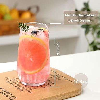 Wlasss Drinking Glasses Set of 4, 16.4 oz Clear Glass Tumbler, Water Glasses - Image 2