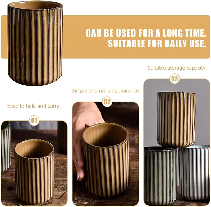 LIFKOME Vinitage Ceramic Mug, Chinese Tea Cup 300ml Striped Cup No Handle - Image 6