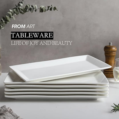 Rectangular Serving Platter Set, 12 Inch Large Serving Plates, Stackable Serving Tray for Wedding, Ceramic White Serving Platters for Entertaining, Dishwasher & Oven Safe, Gift for Housewarming (4PCS)