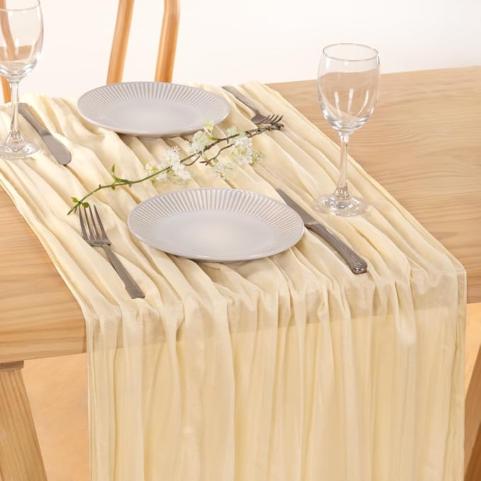 3 Pack Beige Cheesecloth Table Runner 10ft Boho Rustic Gauze Runner | - Image 2