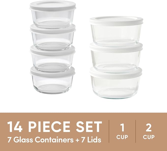 14-Piece Glass Food Storage Containers Set | 1-Cup & 2-Cup, Leakproof | - Image 3