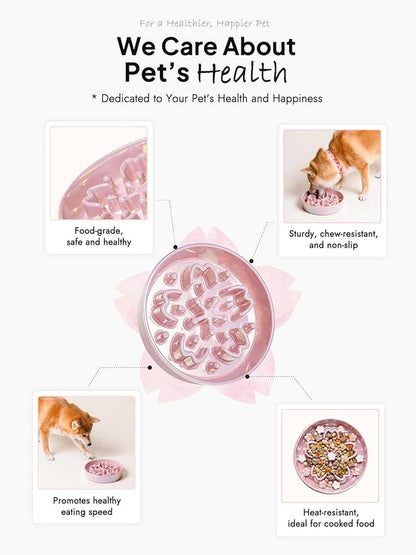LE TAUCI Dog Bowls Slow Feeder Ceramic, 1.5 Cup Slow Feeding Bowl for Small and Medium Breed, Puzzle Dog Food Bowl for Fast Eater,Sakura Pink