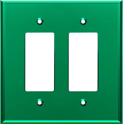 LIDER Double Decorator Wall Plate, Impact Resistant, Mirrored, Plexiglass Dual Outlet Cover or Light Switch Cover, Acrylic, Reflective Finish, Modern, Oversized 2-Gang 5.25" x 5.25", Green