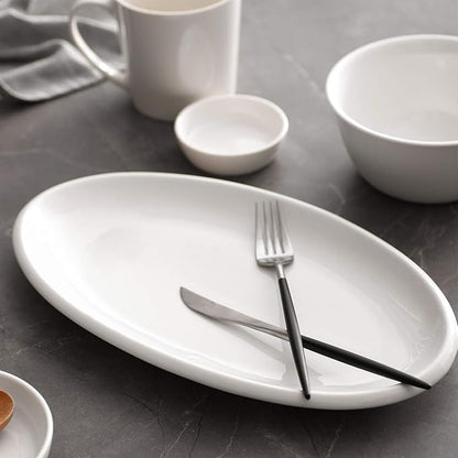 DOWAN 14" Serving Platters for Entertaining, Oval White Serving Plates, Party Serving Trays and Platters Oven Safe, Porcelain Dinner Serving Tray Serving Dishes for Meat, Set of 2