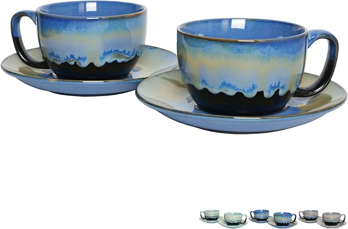 Bosmarlin Ceramic Cappuccino Cup and Saucer Set of 2, 10 Oz, Dishwasher and by Bosmarlin