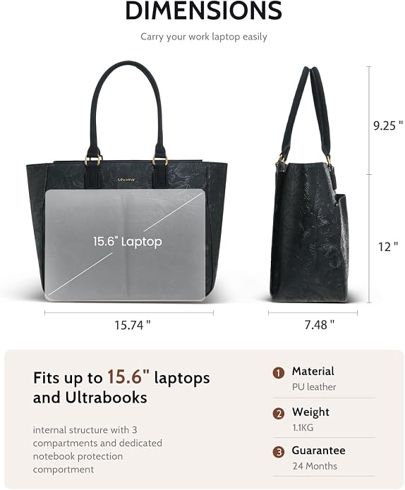 Laptop Tote Bag for Women, Leather Work Tote - Image 6