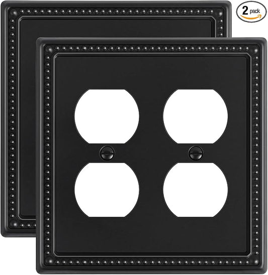 2-Pack Double Duplex Outlet Cover, Metal Switch Plates and Outlet Covers, Black Pearls Decorative Wall Plates for Electrical Outlets, 2 Gang Receptacle Cover, Corrosion Resistant