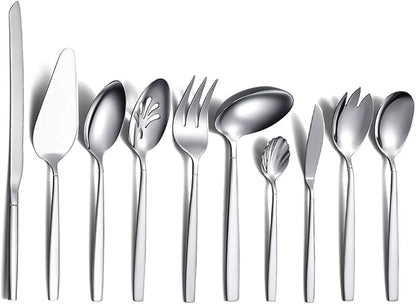 Silverware Serving Set 10 Pieces, Berglander Stainless Steel Flatware Serving Set, Serving Spoon, Silver Serving Utensil, Anti Rust(10 Pieces)