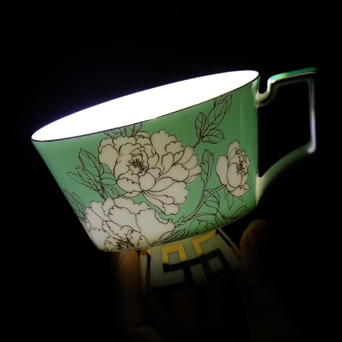 KAMMAK Ceramic Coffee Cups Saucers Set of 2, Porcelain Espresso Cups - Image 5